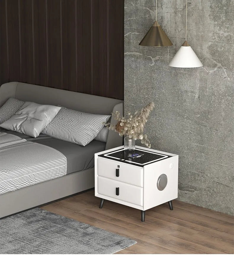 Smart Nightstand With Led Light/Usb Port Bedsite Table