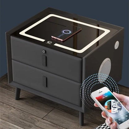 Smart Nightstand With Led Light/Usb Port Bedsite Table