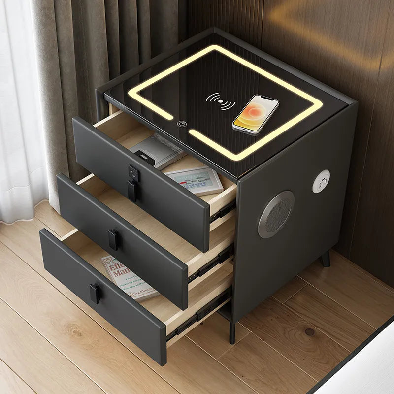 Smart Nightstand With Led Light/Usb Port Bedsite Table