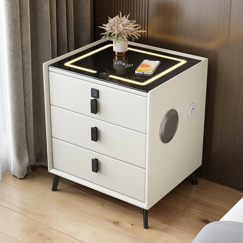 Smart Nightstand With Led Light/Usb Port Bedsite Table